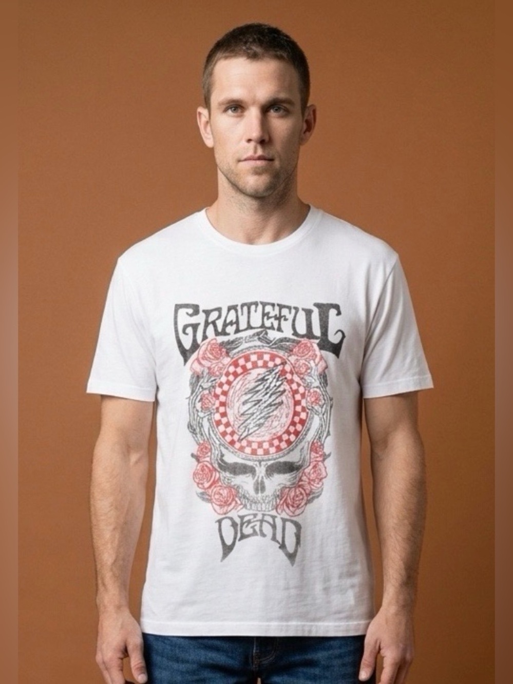 Lucky Brand Men’s Grateful Dead Venice Burnout Dead Skull White Tee in XL or XXL